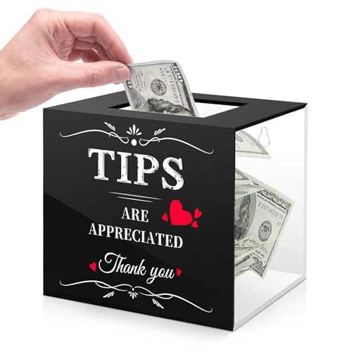 MoKo Wall-Mounted Acrylic Tip & Donation Jar 6x4x5 Inches Black & Clear
