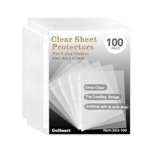 Sheet Protectors 8.5 x11 Inch, 100 Pack Page Protectors for 3 Ring Binder, Top Loading Plastic Sleeves with Reinforced 3-Hole Punch for Binders, Letter Size, for Documents and Photos, Office Supplies.