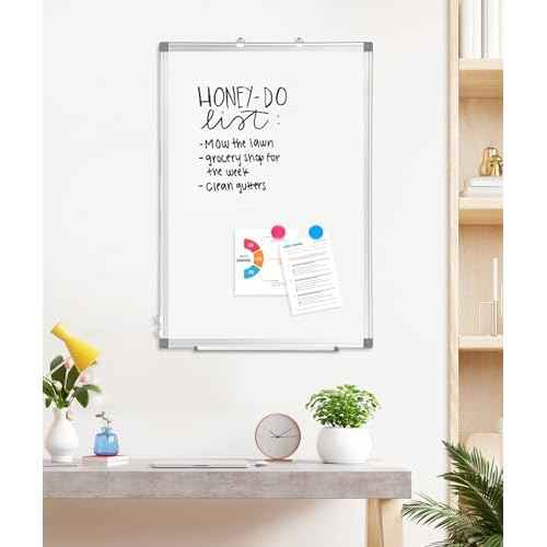 Double-Sided Magnetic Whiteboard, 24" x 18" Dry Erase Board Aluminum Frame for Wall, White Board Marker Board for Kitchen, Memo, School, Home, Office