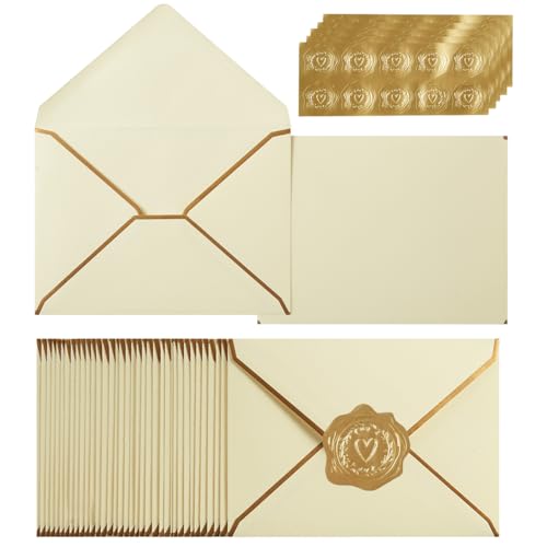 Homtable Cream Color A7 Envelopes 5.32x7.28 Inches with Gold Border, 100 Pack