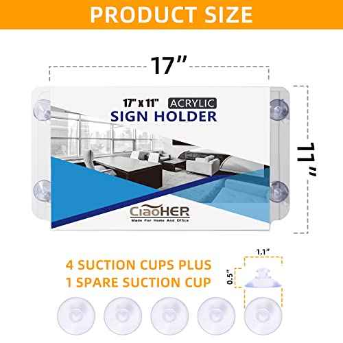 CiaoHER Acrylic Window Sign Holder 17 x 11, Clear Acrylic Frames Glass Window Mount Advertising Signage Sign Holder with 4 Suction Cups for Mall, Office, Home, Restaurant, Landscape £¨2 Pack£©
