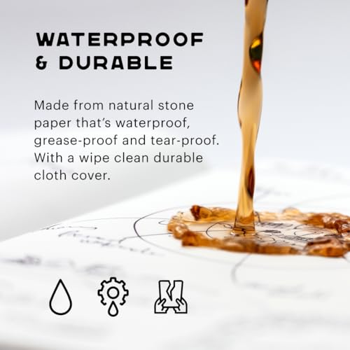Stone Recipe Journal ? 25 x 19 cm Waterproof Paper, 192 Lined Pages with A?Z Index, Conversions & Seasonal Produce, Durable Cotton Cloth Hardcover, Eco-Friendly Kitchen Notebook