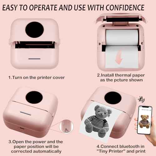 MXiiXM Mini Sticker Printer, Portable Pocket Smart Inkless Thermal Printer with 13 Roll Papers, Bluetooth Mini Printer for Notes, Photos, Stickers, Labels, Receipts (Pink)