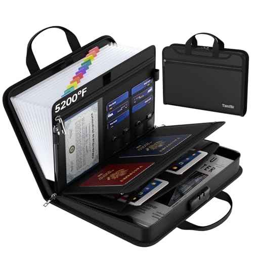 5200¢µ Fireproof Accordion File Organizer with Lock, Thickened Document Organizer 13 Pocket with Zipper & Labels, Important Document Organizer, Expanding File Folder with Handle for Letter A4 (Black)