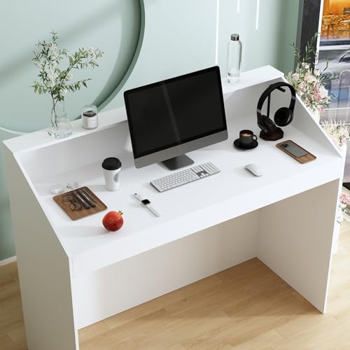 AIEGLE 47.2" White Reception Desk with Black Trims - Modern Front Counter for Beauty Salon, Retail, Lobby, Office