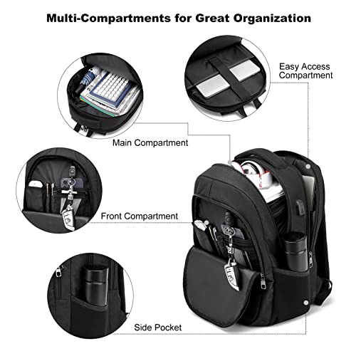 Black Backpack, School Backpacks for Teen Boys & Girls, Student Bookbag Fits 17.3 Inch Laptop with USB Charging Port, Water Resistant Travel Backpack, Sturdy Anti Theft Computer Bag Gifts Men Women