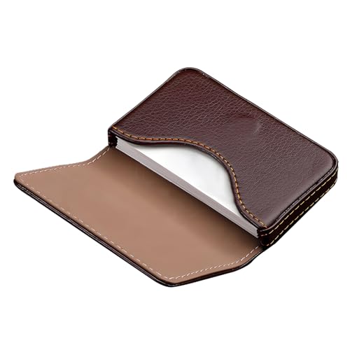 Uloryce Coffee Brown PU Leather Business Card Holder with Magnetic Closure Slim Wallet for Men & Women