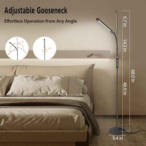 Led Floor Lamp with Remote, Adjustable Standing Lamp for Eyelash Extensions, Office Brightness Lamp Tattoo Light Eye Caring Reading Bedroom Lamp Makeup Light