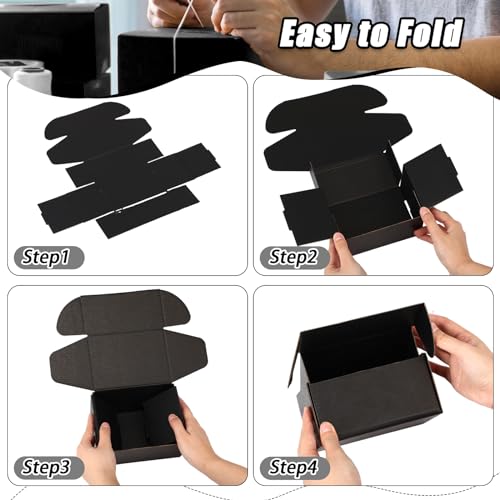 Ireer 50 Pack Black Shipping Boxes Bulk 6 x 4 x 3 Inch Corrugated Cardboard Mailer Boxes for Small Business Mailing Packing Jewelry Ornament Gifts Wrap