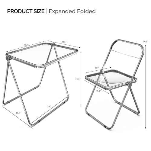 VINGLI Folding Acrylic Table and Chair Set Small TV Tray for Snack Dinner on Couch, Tiny Foldable Desk Writing Desk for Home Office for Small Spaces