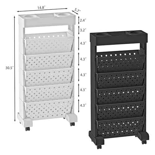 BYFU 6-Tier Movable Bookshelf Cart, Rolling File Paper Storage Organizer Mobile Bookcase with Wheels for Home Office Study Classroom, White
