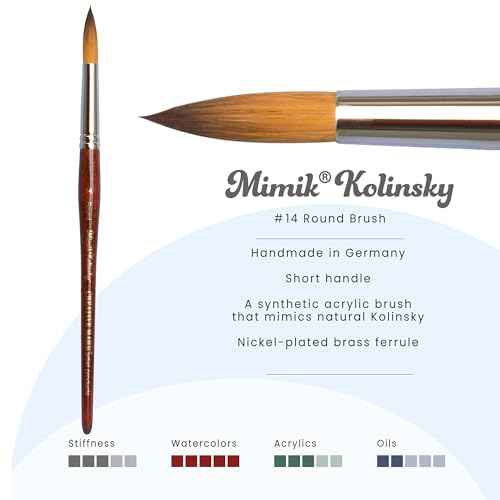 Creative Mark Mimik Kolinsky Watercolor Brush - # 14 Round - Short Handle Synthetic Paint Brush - Handmade in Germany - Synthetic Sable Paint Brushes for Professional Artists - Animal-Friendly