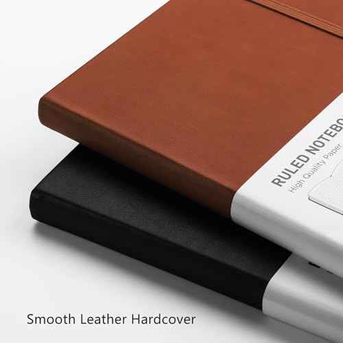RETTACY Lined Journal Notebook, 192 Numbered Pages, A5 Medium Size (5.7'' x 8.3''), for Men & Women, Journaling, Writing, Work & Office, Leather Hardcover, 100 GSM Thick Paper (Brown)