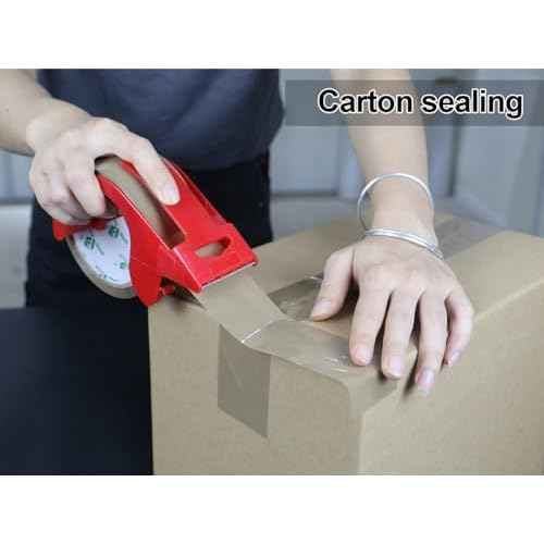 BOMEI PACK Brown Packing Tape with Dispenser, 2.4 Mil 1.88 Inch x 60 Yards, 6 Refills Rolls Packaging Tape for Moving, Shipping and Storage
