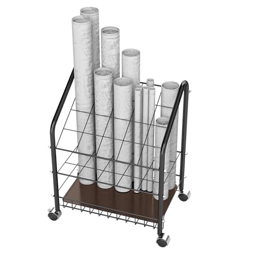 20 Slots Blueprint Holder, Double Layer Blueprint Storage with Sturdy PC Base Plate and 2 Brake Wheels for Office Organization, Storage Rack Rolling Cart, Construction Paper Organizer