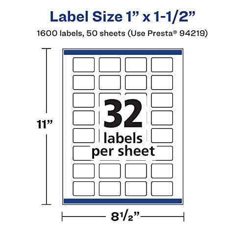 Avery Matte White Rectangle Labels, Sure Feed Technology, 1" x 1.5", 1,600 Matte White Printable Labels
