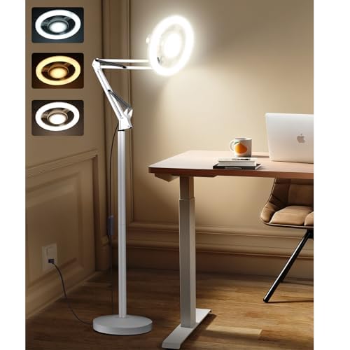 36W Floor Lamp with Flexible Arm, 3 Colors Ring Light with Heavy-Duty Base & Remote, Standing Lamp for Living Room/Workspace/Tattoo/Live Streaming/TikTok/YouTube/Photography