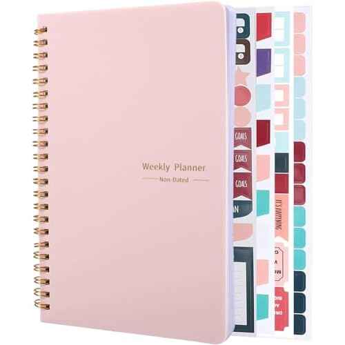 Undated Weekly Planner with Habit Tracker, 52 Weeks To Do List Notebook A5 Weekly Goal Planner with Spiral Binding & Stickers Home Work School Supplies for Women Girls 8.2" x 5.7" - Cute Style