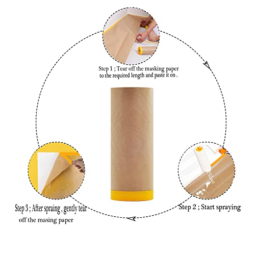 Pre-Taped Paint Masking Paper and Masking Tape Sets, 22inch-50feet Painters Paper and Painters Tape, Automotive Paint Paper, Tape and Drape Waterproof for Painting Protection Covering (10)