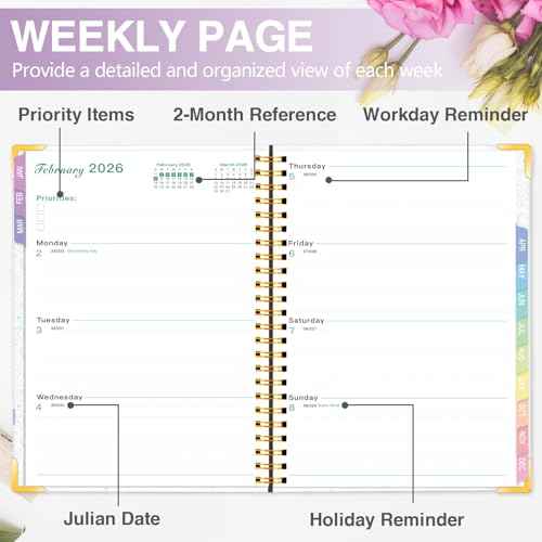 GuassLee 2026 Planner, Weekly and Monthly Planner from January 2026-December 2026, 6.1"x8.4" Aesthetic Agenda Book Planner with Back Pocket, Stickers, Coated Tabs, A5 Size