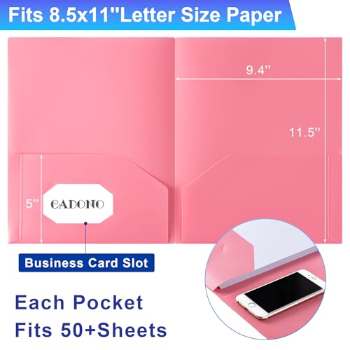 CADONO 8-Pack Multicolored Plastic Pocket Folders for Office & School