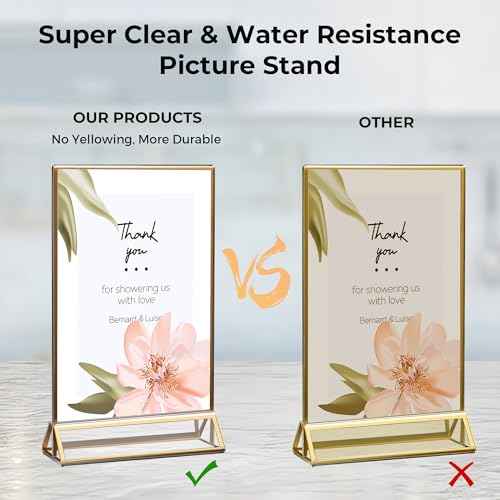 14 Pack Acrylic Sign Holder 4x6 Gold Frames, Wedding Table Number Holders Double Sided Vertical Clear Display Stand, Picture Holders for Tables, Menus, Flyers, Party and Office Decor