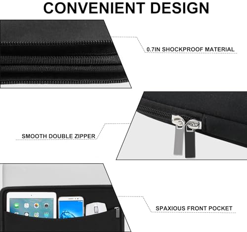 Ampoock 14 Inch Laptop Sleeve Case Black Shockproof Protective Bag