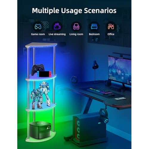 4 Tier Floor Lamp with Shelves, Modern Dimmable Standing Lamp with APP Control, Shelf Floor lamp with Music Sync, Corner Display Bookshelf Lamp for Living Room, White