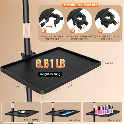 Lash Light for Eyelash Tech, Gooseneck Floor Lamp Led Half Moon Ring Light for Eyelash Extensions, Tattoo Artist, Nail Tech, Esthetician, Cool/Warm Modes, Dimmable Brightness, Movable Tray