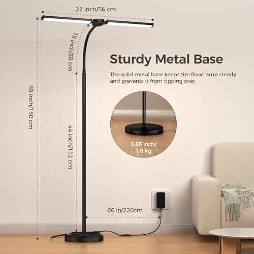 LED Floor Lamp for Living Room, Bright Reading Lamps for Office, Adjustable Colors Temperatures&Brightness, Dual Head Gooseneck Standing Lamp, Remote and Button Control£¬Eye-Caring Tall Lamp, Black