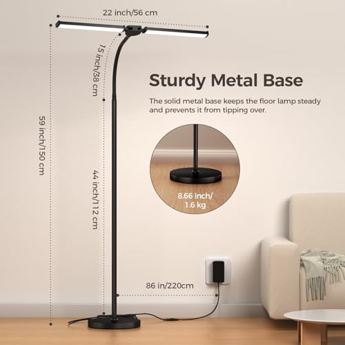 VrimNowit Black LED Floor Lamp for Living Room & Office - Bright Reading & Task Lighting
