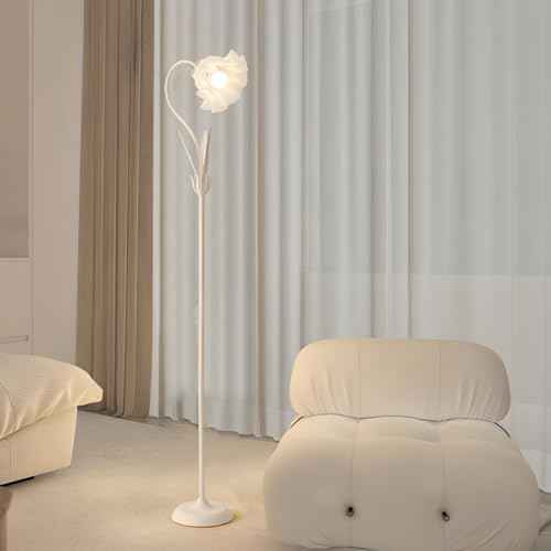 SEEARISHOP Modern Flower Floor Lamp Macaron White 1-Light Unique Floor Lamps Metal Standing Light Cute Floral Lamp with Acrylic Shade Arc Freestanding Lamp for Living Room Bedroom Kids Room