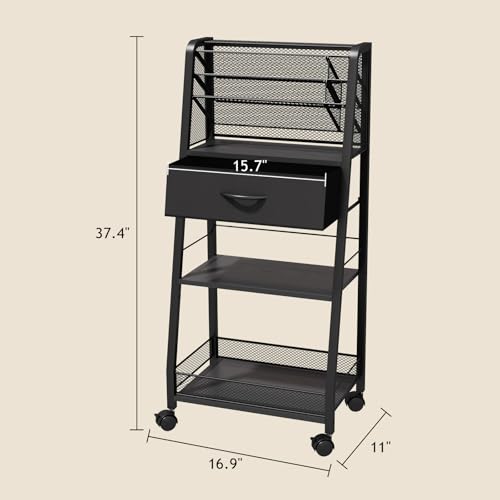 3 Tier Rolling Cart - Metal Utility Cart with Storage Drawer and Wheels, Versatile Art & Craft Organizer for Home, Office, or Studio - Ideal for Storing Brushes, Paints, and Supplies£¨Black£©