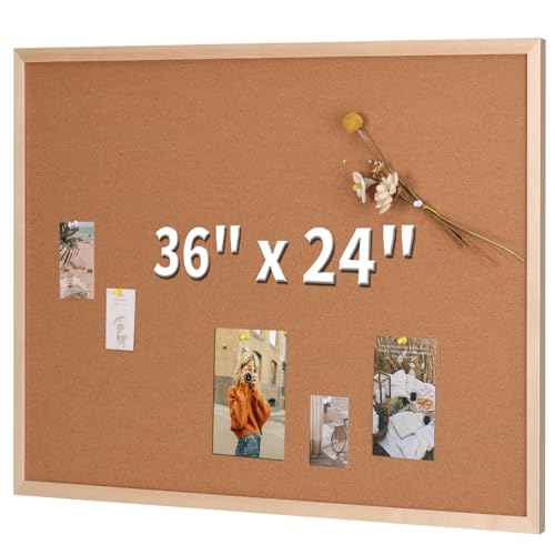 24x36 Inch Cork Bulletin Board for Wall with Natural Wood Frame | Large Pin Board for Office & Home | Includes 20 Push Pins & Mounting Hardware