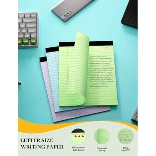 Colored Legal Pads, 3 Pack Writing Pads 8.5 x 11, Note Pads 8.5 x 11 College Ruled, Easy Tear-Off, Note Pads Lined Paper Pads 8-1/2 x 11 Notebook Paper for Office Supplies, 25 Sheets/Pad