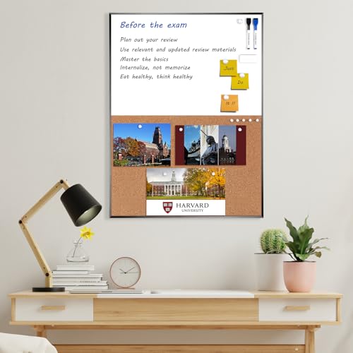 ARCOBIS Black 18x24 Inch Cork & Whiteboard Combo for Home Office & Dorm