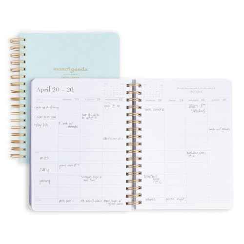momAgenda Desktop Spiral Planner for Busy Moms with Space to Organize Schedules and Appointments for Up To Four Children- 18 Month Calendar (July 2025-December 2026) (Mint Damask)