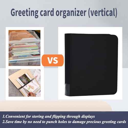 greeting card binder organizer Storage boxes and Display;christmas card photo album,Birthday card holder organizer, fit wedding card,Index card,Postcards invitation (black)