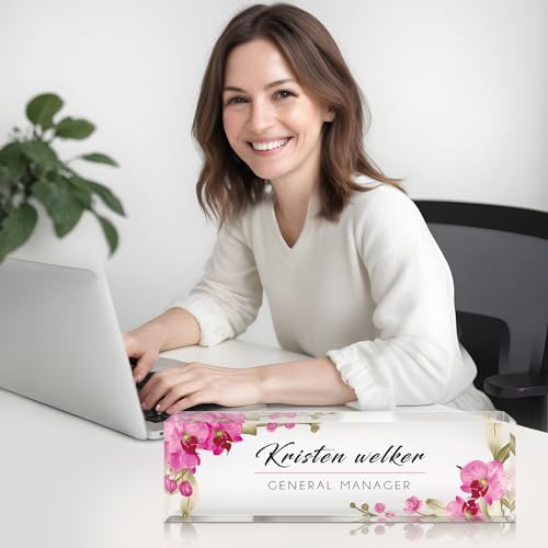 Gowelly Design 29 Personalized Acrylic Desk Name Plate with Custom Text & Logo