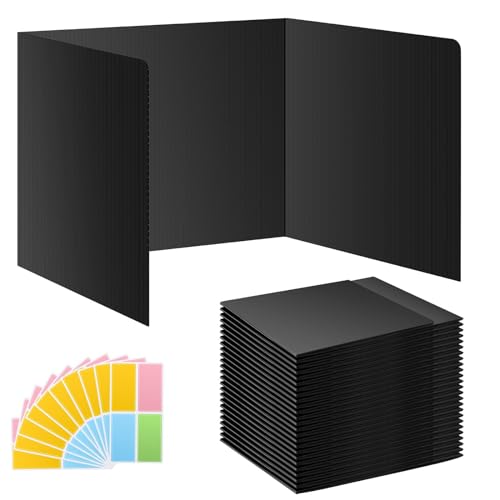 24 Pack Black Desk Dividers for Students, Privacy Shields Folder for Students, Durable & Waterproof Plastic Study Board, Classroom Teacher Supplies Test Divider, Includes 10pcs Extra Labels