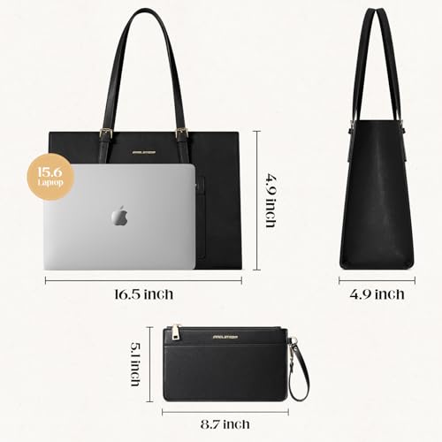 Maelstrom Leather Tote Bag, Laptop Bag for Women, Waterproof Briefcase with Clutch Bag, Work Handbags 15.6 Inch Computer