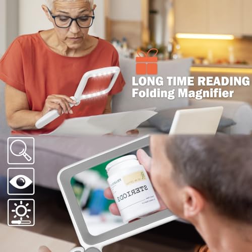 Tobegiga Rechargeable 6X LED Lighted Magnifying Glass for Reading Seniors Grey White