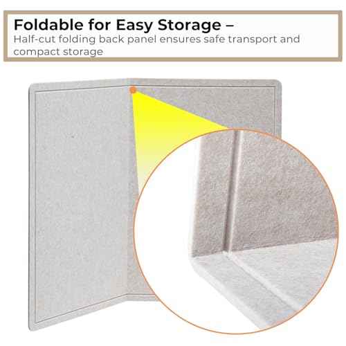 Foldable Bulletin Board 48x36 Large, Felt Cork Board for Wall with Adhesive Tape, Fabric Pin Board for Office, Home, School, Classroom, Kitchen, Dorm Room, Includes 30 Pins, Ivory Tan