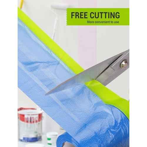 Pre-Taped Masking Film for Painting, 59/43/ 22 in * 66 FT, 3-Rolls Painters Plastic Sheeting with Widened Paint Tape and Drape for Covering Walls, Windows, Cars & Furniture Protection