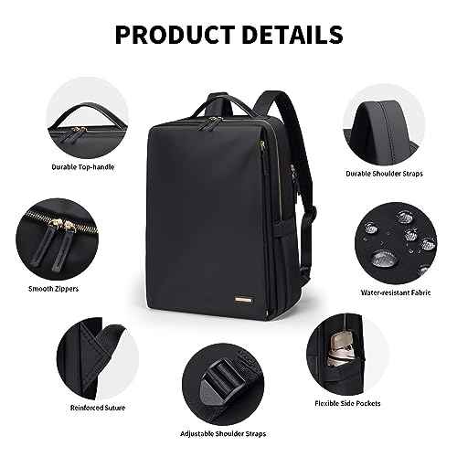 Stylish Laptop Backpack for Women Airline Approved Perfect for Work College and Travel Multi-Functional Casual Daypack Fits 15.6 Inch Notebook (Black)