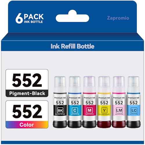 552 Ink Refill Bottles 6-Pack Remanufactured for Epson T552 552 Dye Ink for Ecotank Photo ET-8550 ET-8500 ET8550 ET8500 Printer (Black,Photo Black,Cyan, Magenta,Yellow, Gray)