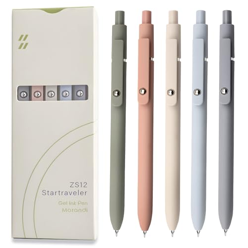 UIXJODO Morandi Gel Pens Set, 5 Pcs Fine Point Black Ink Writing Pens for Journaling & Office
