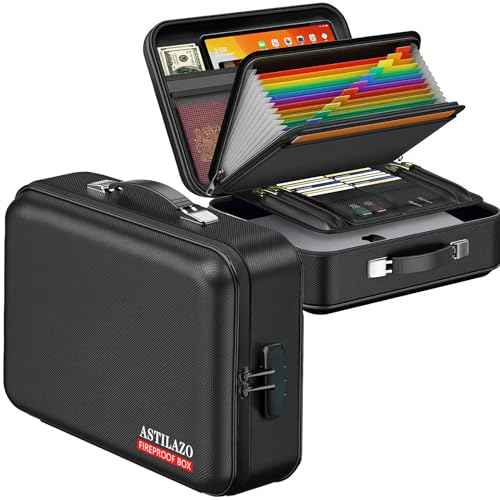 Fireproof Document Box with Lock, Hard Shell Case File Organizer for Important Documents - Waterproof Portable Fire Safe Storage Bag for Important Laptop, Papers, Passports at Home, Trip