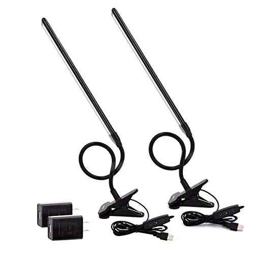 Clamp on Lamp, Clip Light, Desk Lamps 3 Color Temperature Setting, 10 Brightness Levels, 2m USB Cord Power Supply and AC Adapter Included, Pack of 2 (Black)