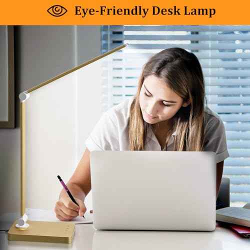 LED Desk Lamp with USB Ports,Touch Desk Lamps for Home Office with 5 Color Modes,3 Brightness Desk Light with Small Night Light,Reading Lamp Table Lamp for Bedroom Bedside Study Gold £¨with Adapter£©